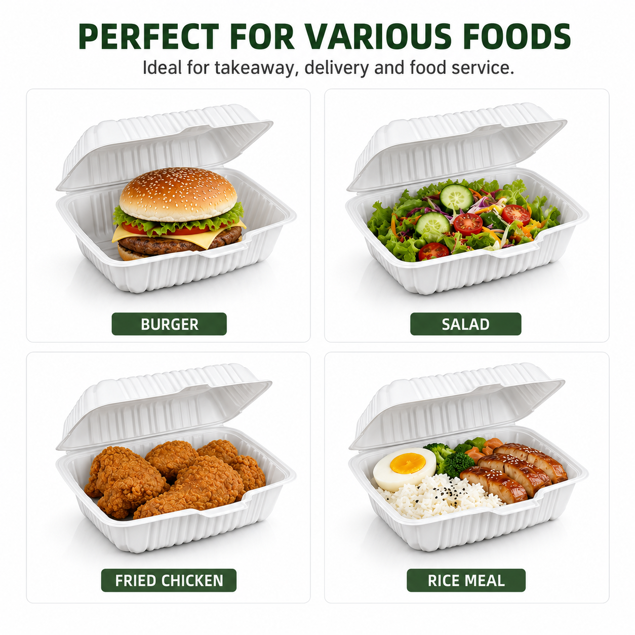ZT-018 9×6 Inch Single Compartment MFPP Clamshell Takeout Container